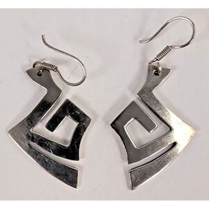 Taxco Sterling Silver Modernist Geometric Maze Dangle Earrings TH-92  12g